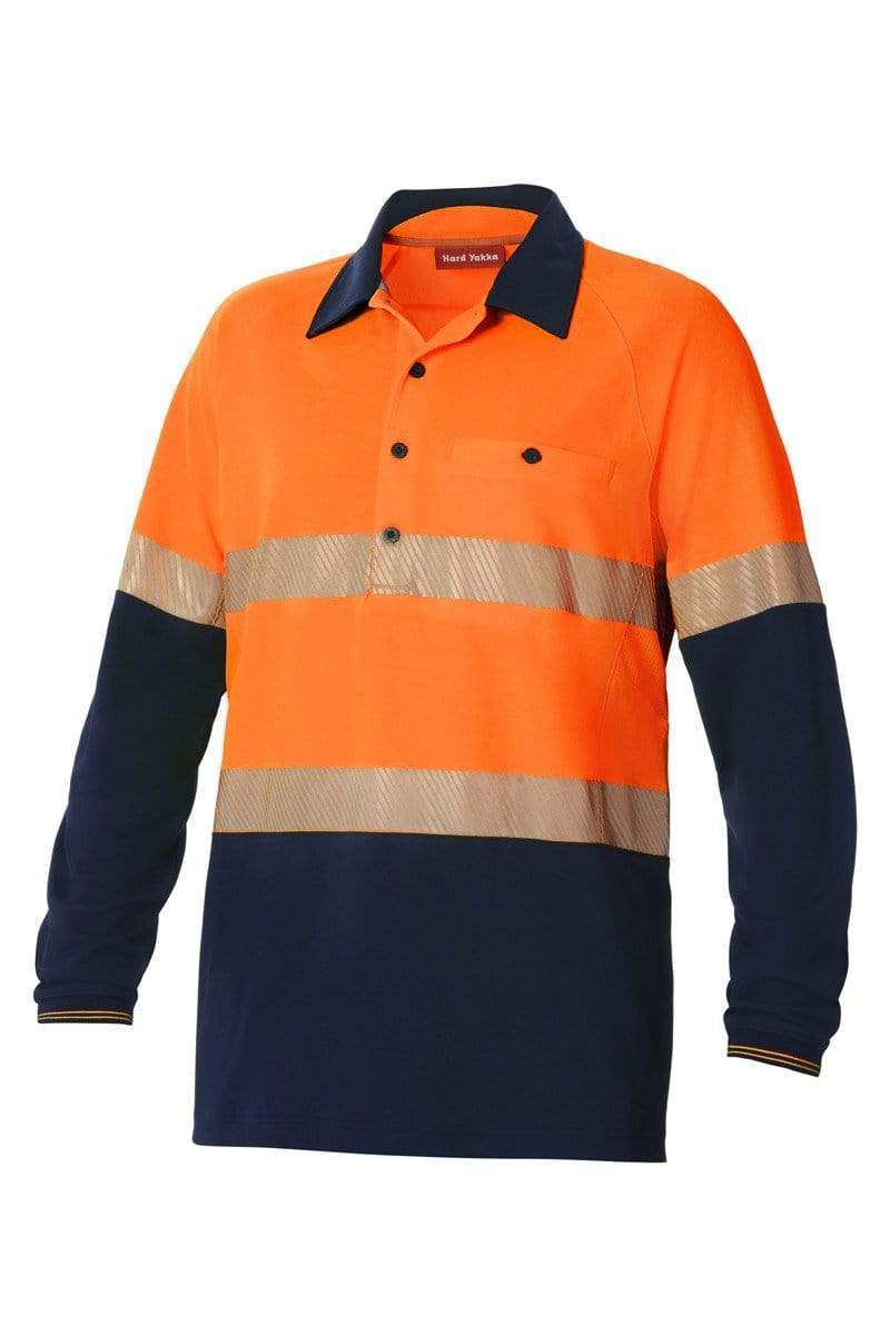 Hard Yakka 2 Tone Taped Hi Vis Polo Shirt Y11379 Work Wear Hard Yakka Orange/Dark Navy XS 